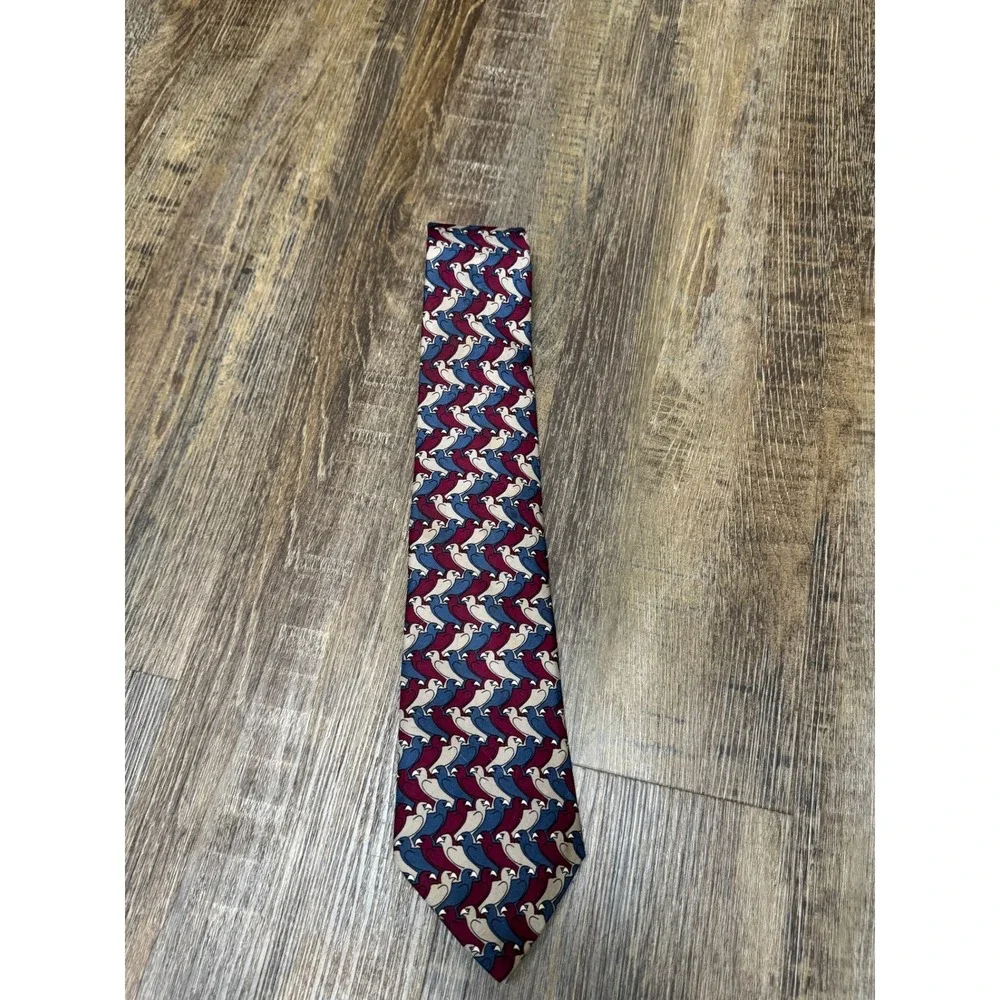 Vintage 1989 MC Escher Bird Tessellation Silk Tie The Boxelder Company Burgundy